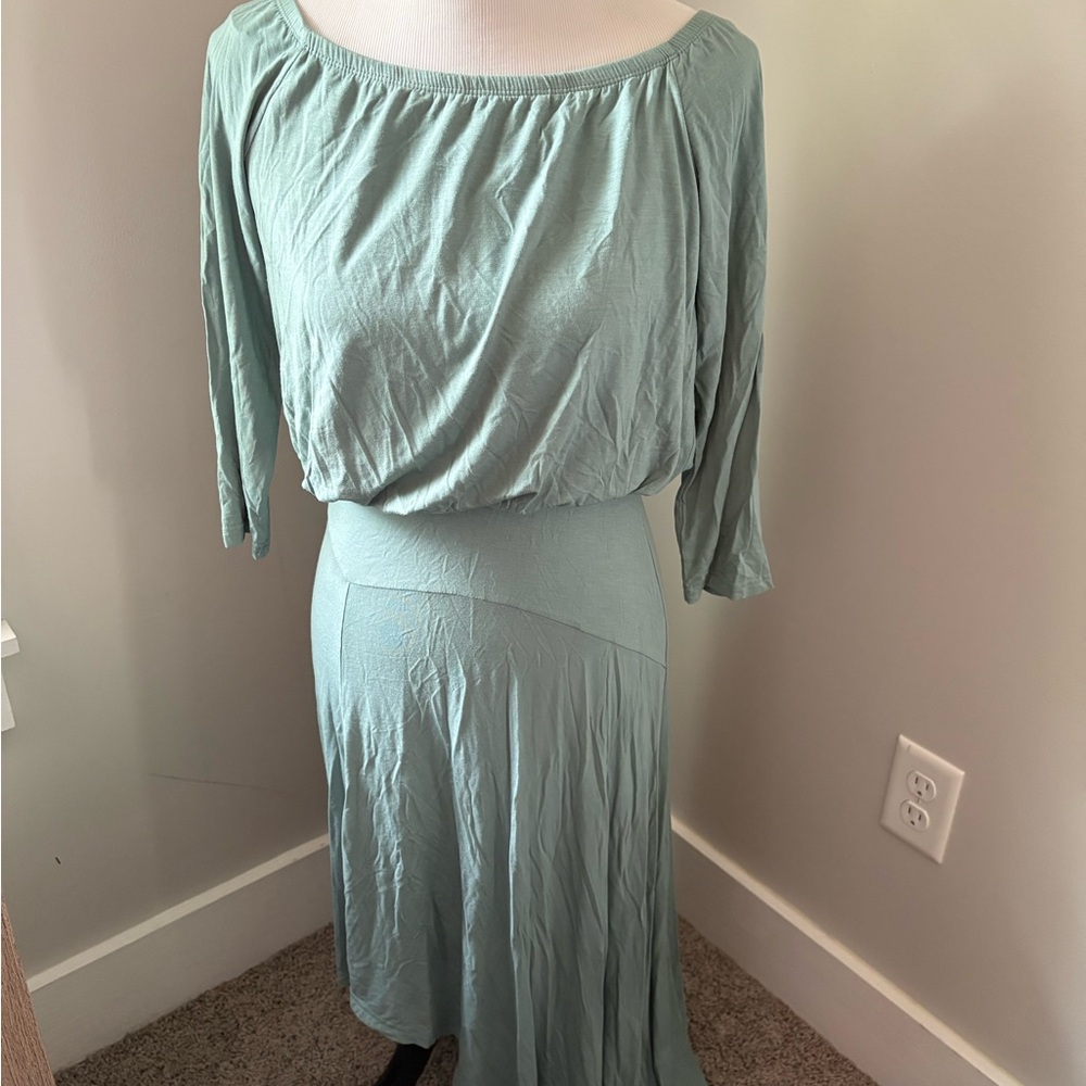 Mint off shoulder high slit dresss